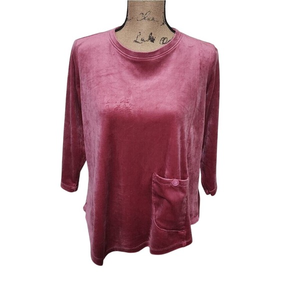 Westbound Tops - Westbound Petites Mauve Velour 3/4 Sleeve Pocket Top PM RN58909